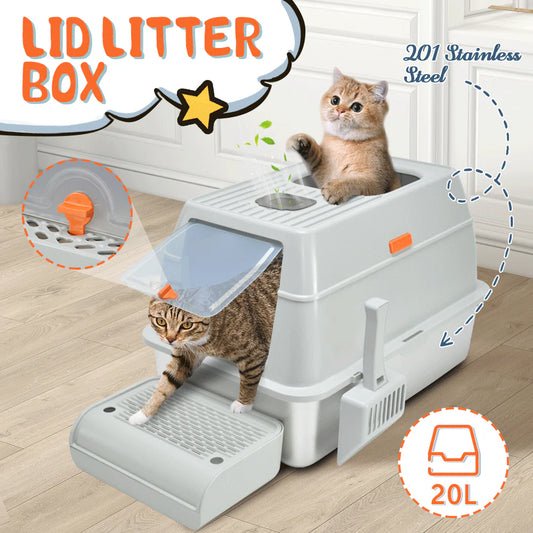 Fully Enclosed  Stainless Steel Litter Box